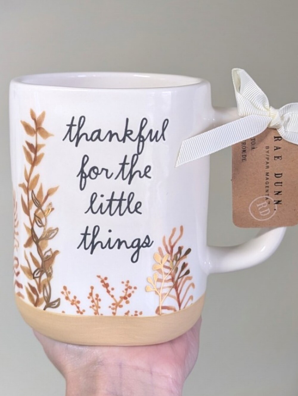 Rae Dunn THANKFUL FOR THE LITTLE THINGS Fall Mug with Gold Botanical Accents🌿🍂
